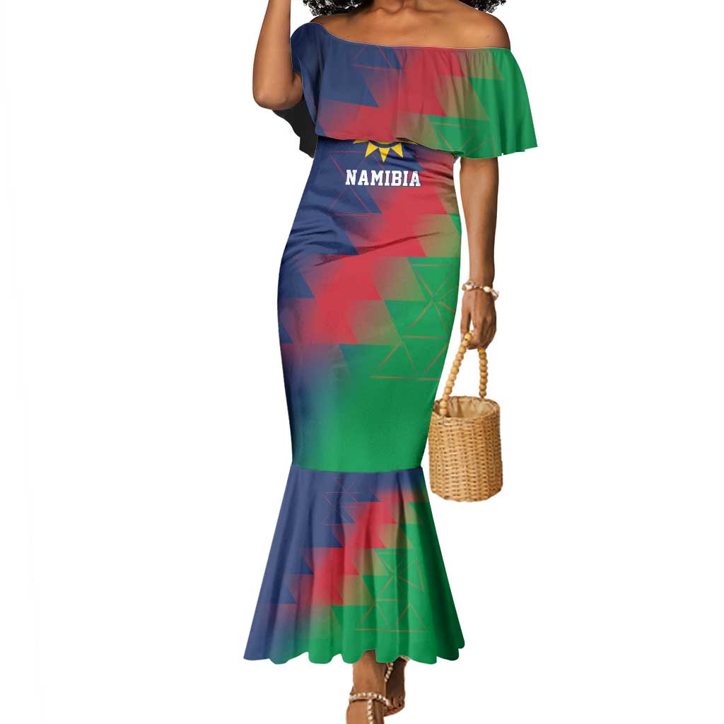 Custom Cricket African Namibia Mermaid Dress Namibian Gold Sun Flag Motif - African Pride