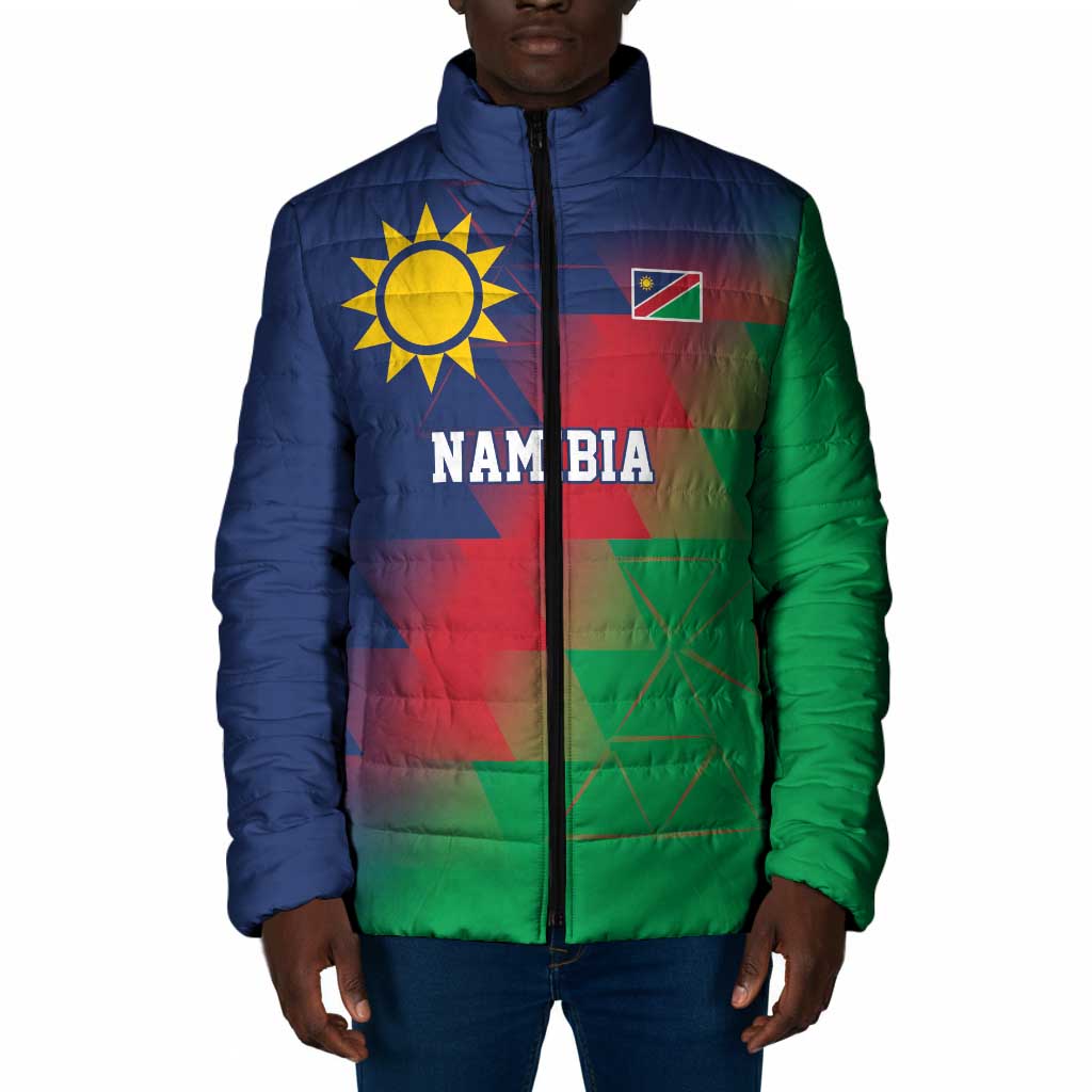 Custom Cricket African Namibia Padded Jacket Namibian Gold Sun Flag Motif