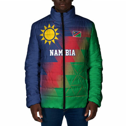 Custom Cricket African Namibia Padded Jacket Namibian Gold Sun Flag Motif