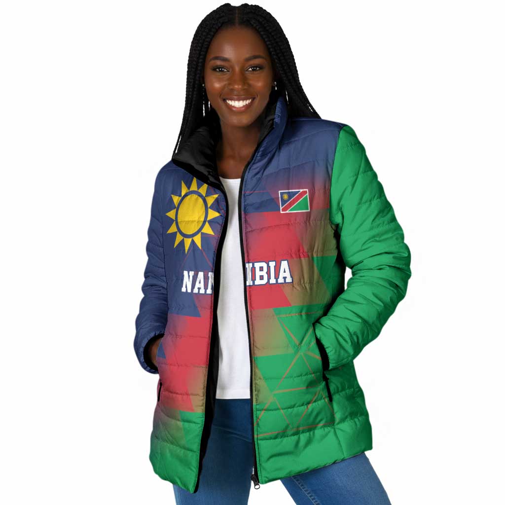 Custom Cricket African Namibia Padded Jacket Namibian Gold Sun Flag Motif