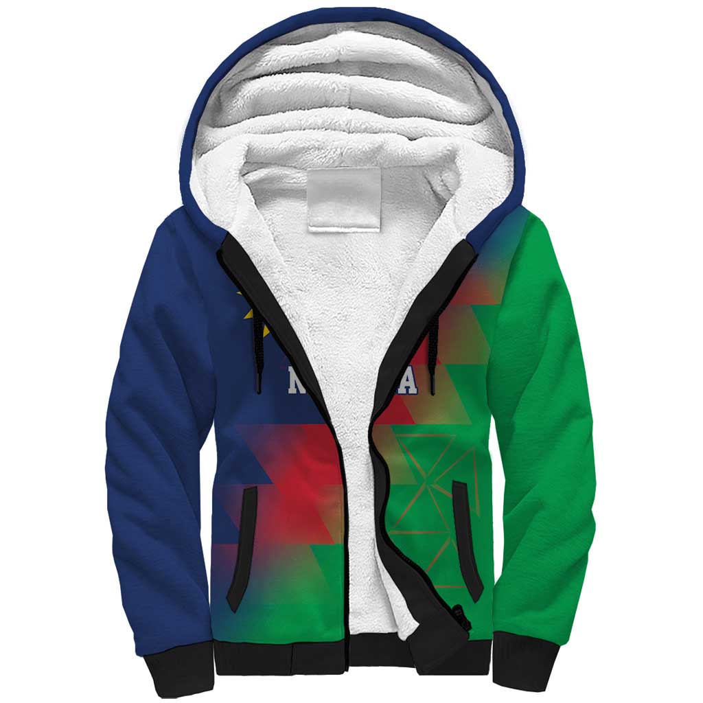 Custom Cricket African Namibia Sherpa Hoodie Namibian Gold Sun Flag Motif - African Pride