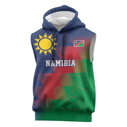 Custom Cricket African Namibia Sleeveless Hoodie Namibian Gold Sun Flag Motif - African Pride