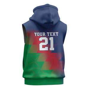 Custom Cricket African Namibia Sleeveless Hoodie Namibian Gold Sun Flag Motif - African Pride