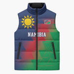 Custom Cricket African Namibia Sleeveless Puffer Jacket Namibian Gold Sun Flag Motif