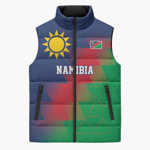 Custom Cricket African Namibia Sleeveless Puffer Jacket Namibian Gold Sun Flag Motif