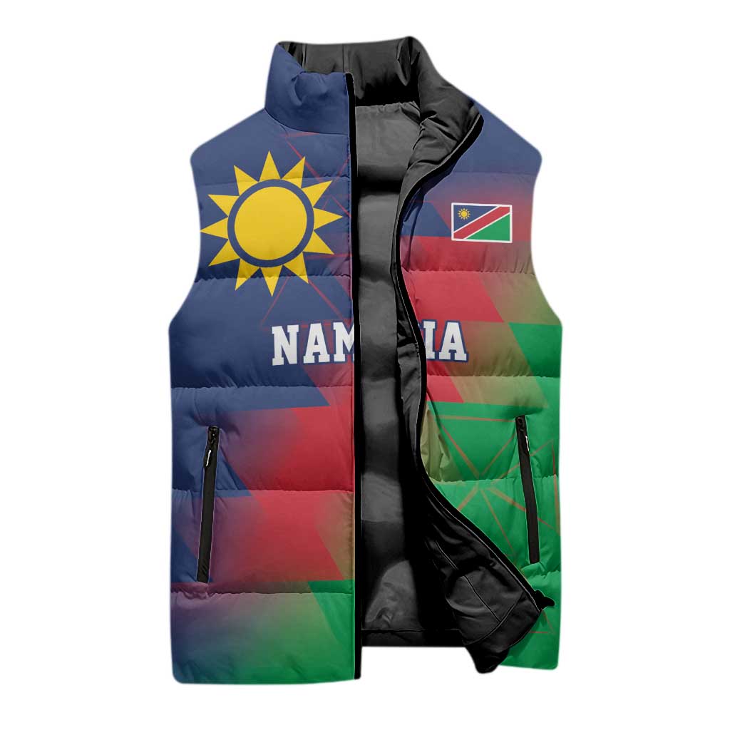 Custom Cricket African Namibia Sleeveless Puffer Jacket Namibian Gold Sun Flag Motif