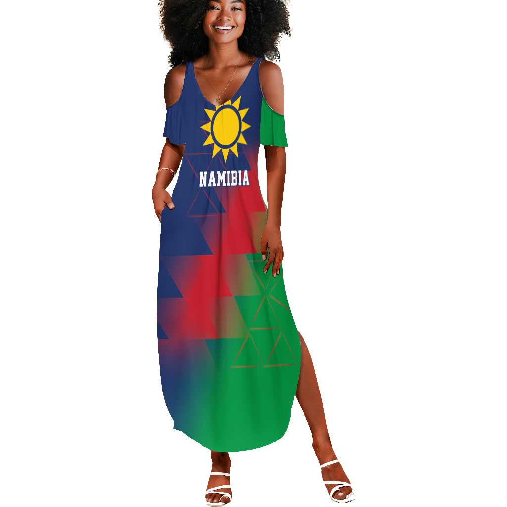 Custom Cricket African Namibia Summer Maxi Dress Namibian Gold Sun Flag Motif - African Pride