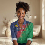 Custom Cricket African Namibia Women Casual Shirt Namibian Gold Sun Flag Motif - African Pride