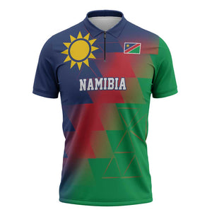 Custom Cricket African Namibia Zipper Polo Shirt Namibian Gold Sun Flag Motif