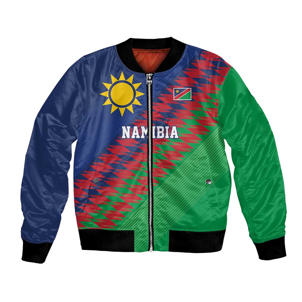 Custom Cricket African Namibia Bomber Jacket Namibian Sporty Pattern Flag Motif - African Pride