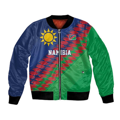 Custom Cricket African Namibia Bomber Jacket Namibian Sporty Pattern Flag Motif - African Pride