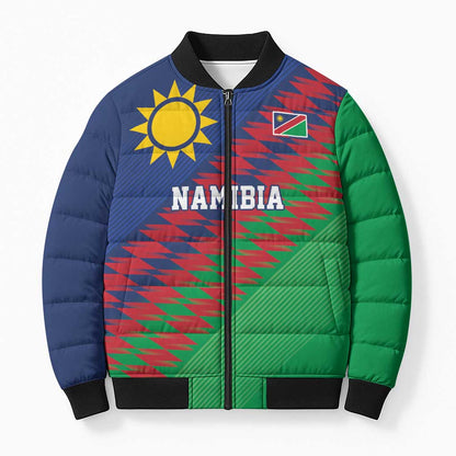 Custom Cricket African Namibia Bomber Puffer Jacket Namibian Sporty Pattern Flag Motif