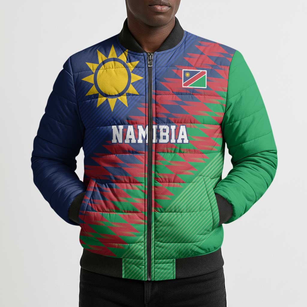 Custom Cricket African Namibia Bomber Puffer Jacket Namibian Sporty Pattern Flag Motif