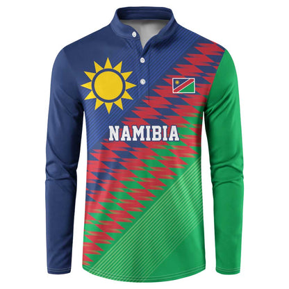 Custom Cricket African Namibia Button Sweatshirt Namibian Sporty Pattern Flag Motif