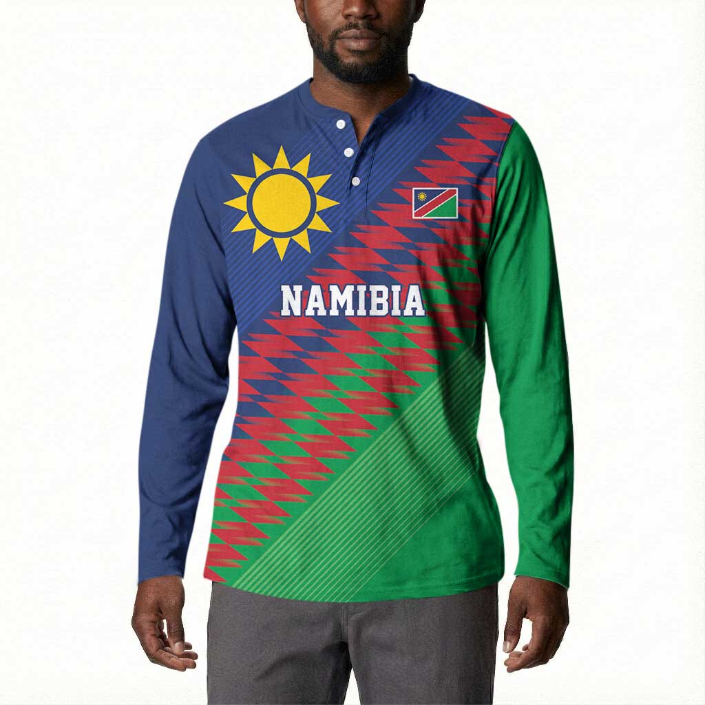 Custom Cricket African Namibia Button Sweatshirt Namibian Sporty Pattern Flag Motif