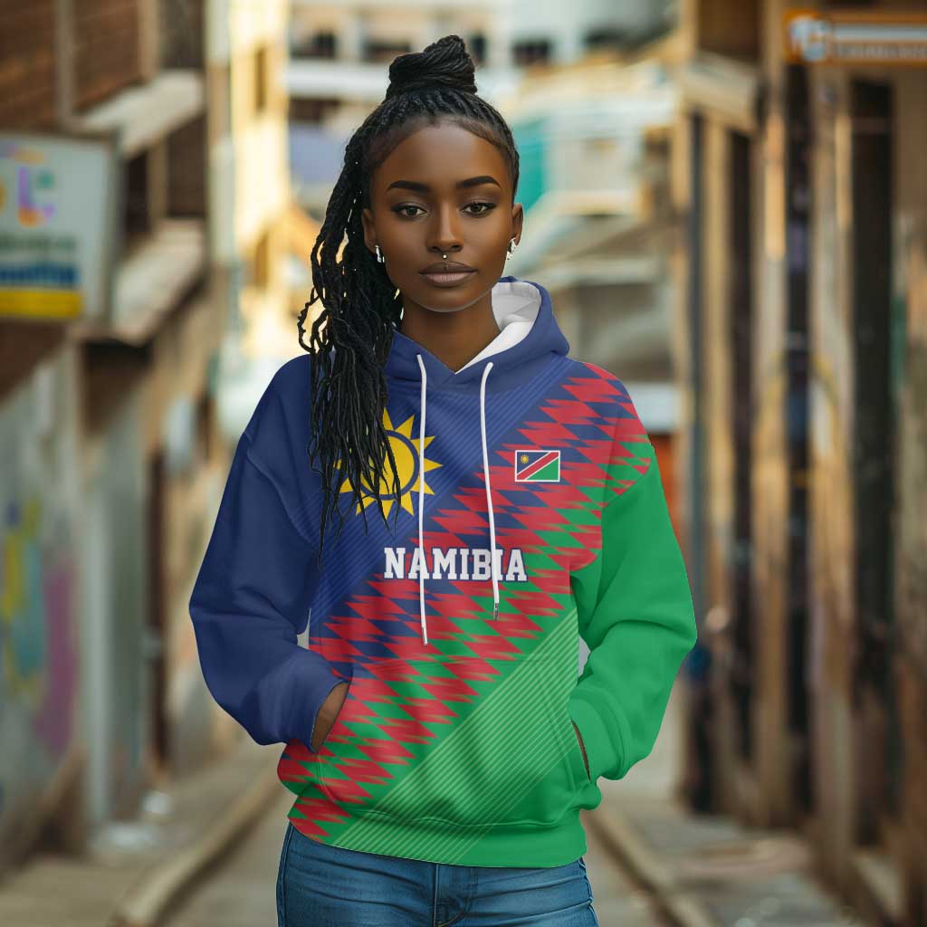 Custom Cricket African Namibia Hoodie Namibian Sporty Pattern Flag Motif - African Pride