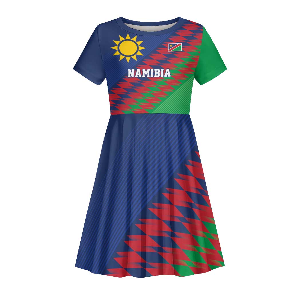 Custom Cricket African Namibia Kid Short Sleeve Dress Namibian Sporty Pattern Flag Motif - African Pride
