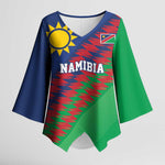 Custom Cricket African Namibia Kimono Sleeve Blouse Namibian Sporty Pattern Flag Motif