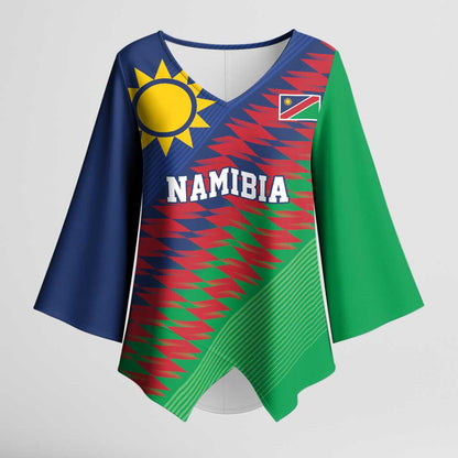 Custom Cricket African Namibia Kimono Sleeve Blouse Namibian Sporty Pattern Flag Motif