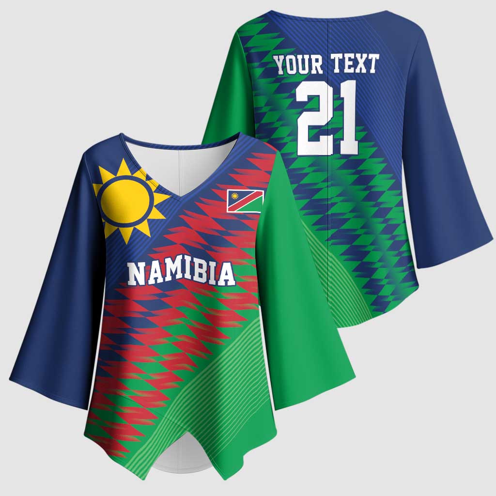 Custom Cricket African Namibia Kimono Sleeve Blouse Namibian Sporty Pattern Flag Motif