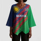 Custom Cricket African Namibia Kimono Sleeve Blouse Namibian Sporty Pattern Flag Motif