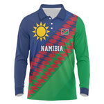 Custom Cricket African Namibia Long Sleeve Polo Shirt Namibian Sporty Pattern Flag Motif - African Pride
