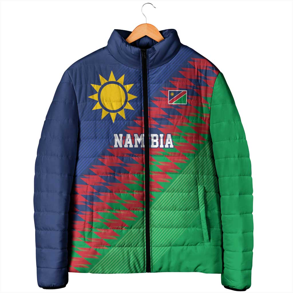 Custom Cricket African Namibia Padded Jacket Namibian Sporty Pattern Flag Motif
