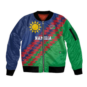 Custom Cricket African Namibia Sleeve Zip Bomber Jacket Namibian Sporty Pattern Flag Motif - African Pride