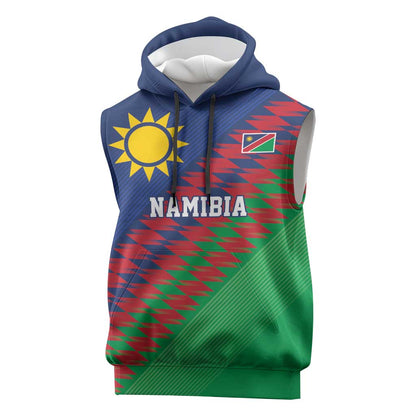 Custom Cricket African Namibia Sleeveless Hoodie Namibian Sporty Pattern Flag Motif - African Pride