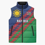 Custom Cricket African Namibia Sleeveless Puffer Jacket Namibian Sporty Pattern Flag Motif