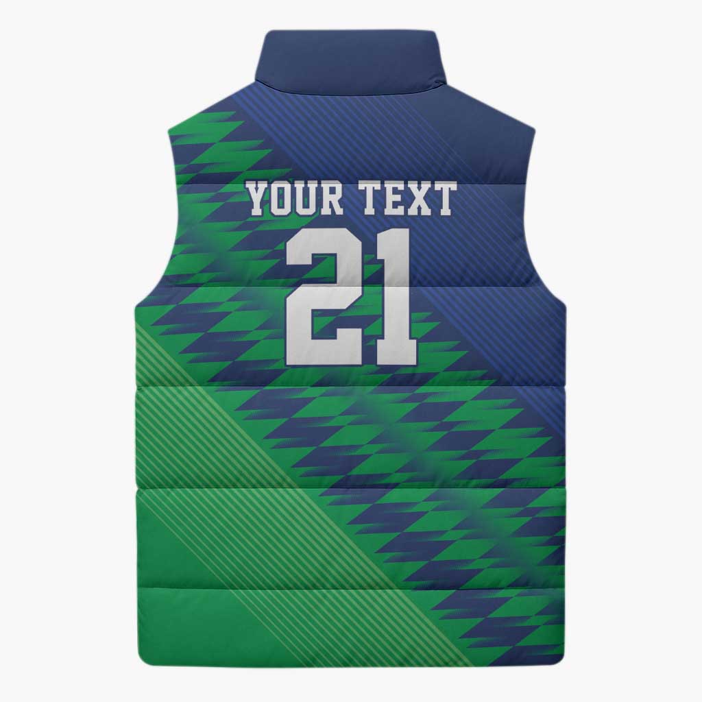 Custom Cricket African Namibia Sleeveless Puffer Jacket Namibian Sporty Pattern Flag Motif