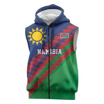 Custom Cricket African Namibia Sleeveless Zip Hoodie Namibian Sporty Pattern Flag Motif - African Pride