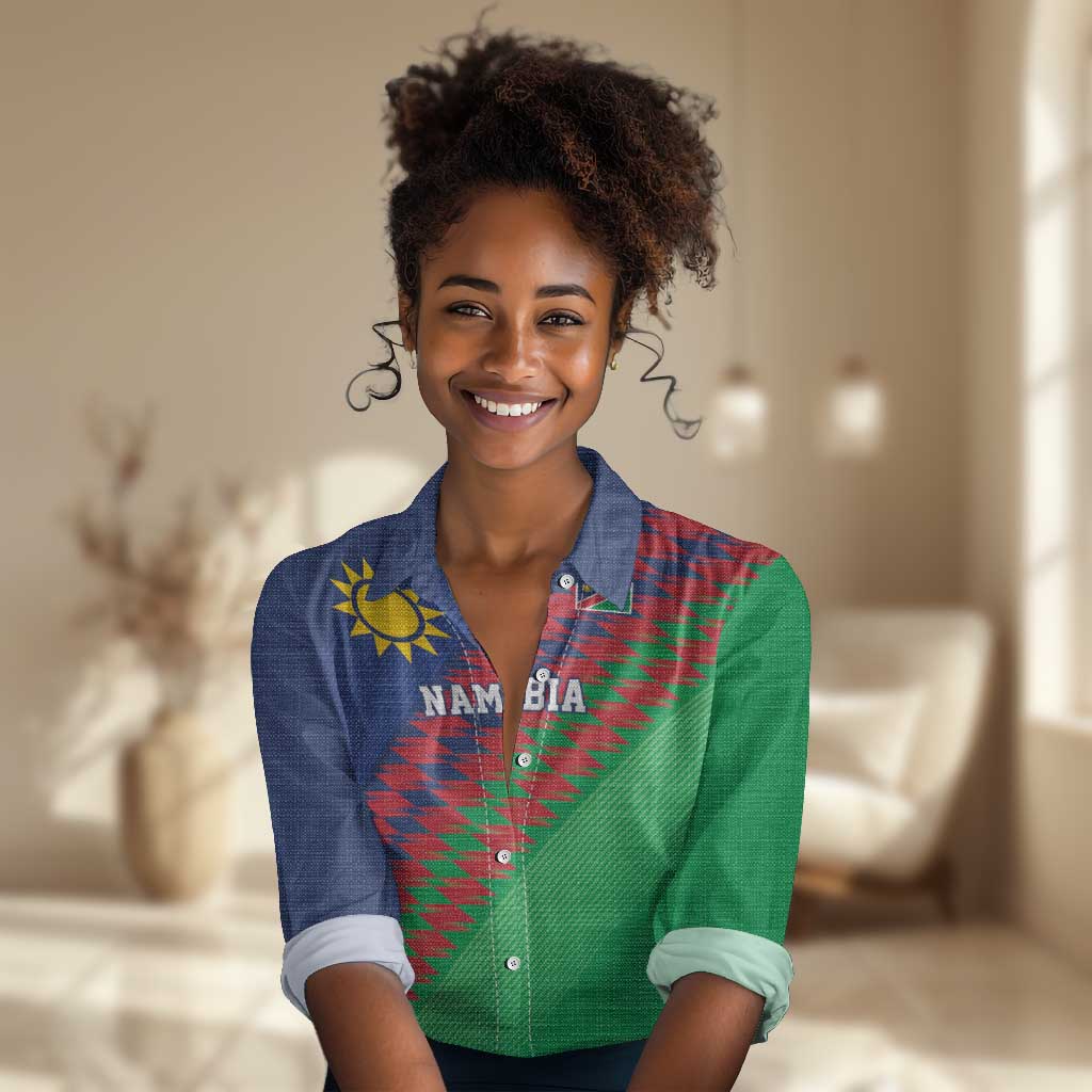 Custom Cricket African Namibia Women Casual Shirt Namibian Sporty Pattern Flag Motif - African Pride