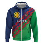 Custom Cricket African Namibia Zip Hoodie Namibian Sporty Pattern Flag Motif - African Pride