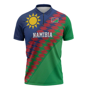 Custom Cricket African Namibia Zipper Polo Shirt Namibian Sporty Pattern Flag Motif
