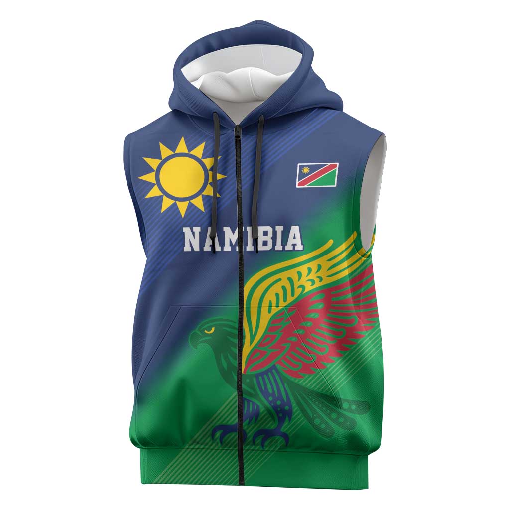 Custom Rugby African Namibia Sleeveless Zip Hoodie Welwitschias African Fish Eagle - African Pride