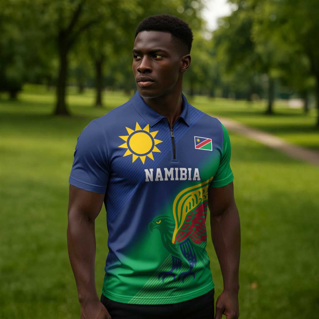 Custom Rugby African Namibia Zipper Polo Shirt Welwitschias African Fish Eagle