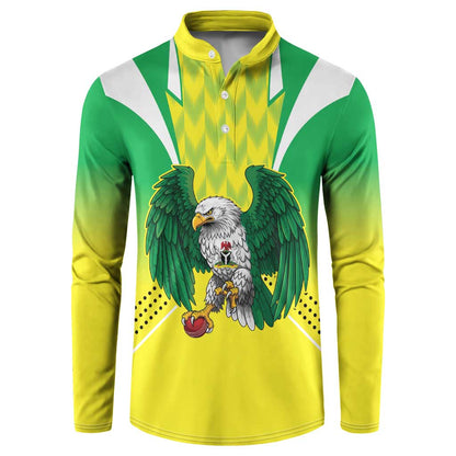 Custom Cricket African Nigeria Button Sweatshirt Najeriya Yellow Greens Eagle