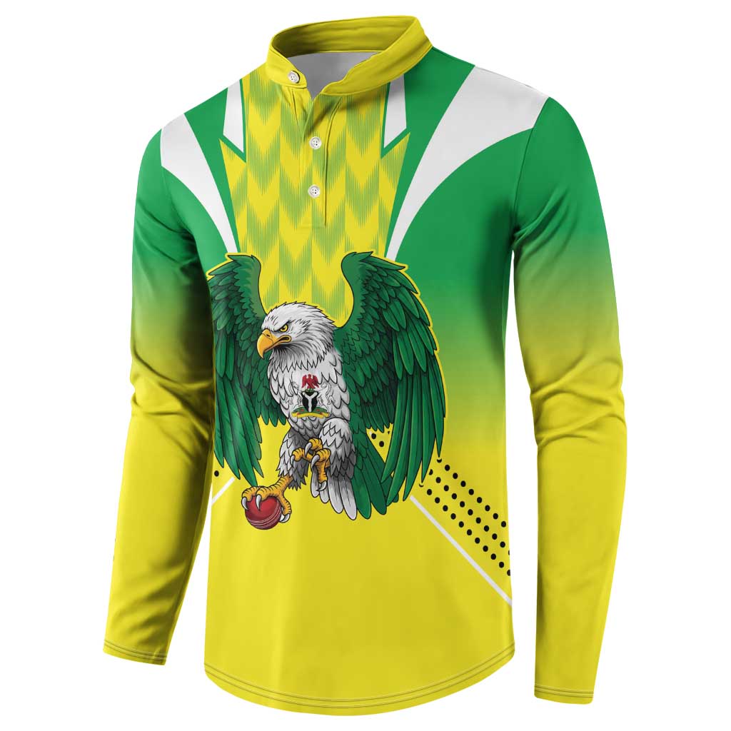 Custom Cricket African Nigeria Button Sweatshirt Najeriya Yellow Greens Eagle
