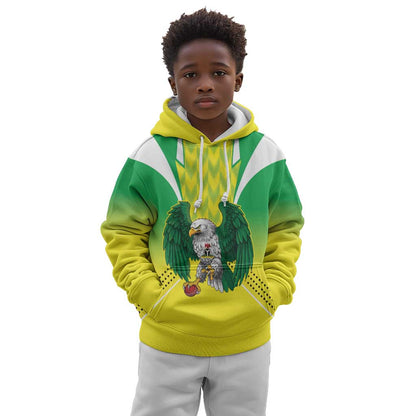 Custom Cricket African Nigeria Kid Hoodie Najeriya Yellow Greens Eagle - African Pride