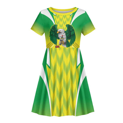 Custom Cricket African Nigeria Kid Short Sleeve Dress Najeriya Yellow Greens Eagle - African Pride