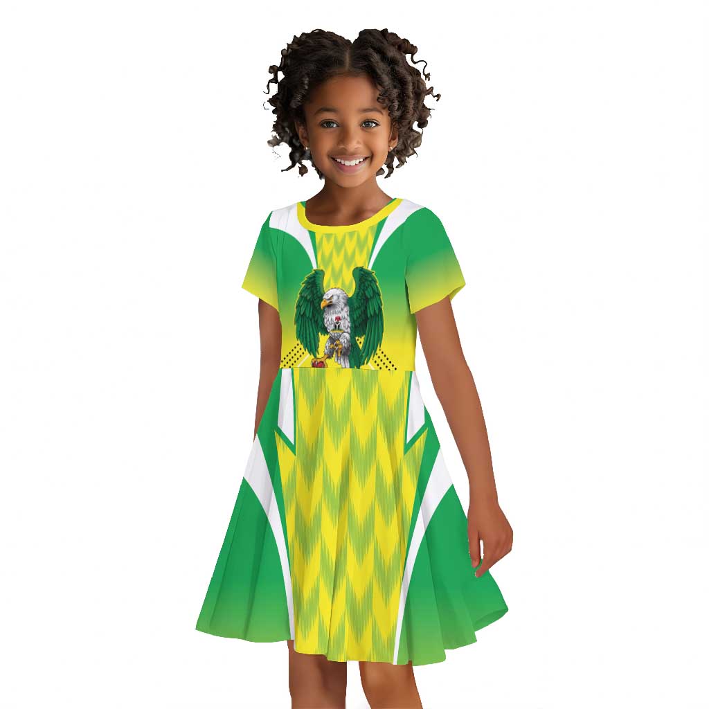 Custom Cricket African Nigeria Kid Short Sleeve Dress Najeriya Yellow Greens Eagle - African Pride