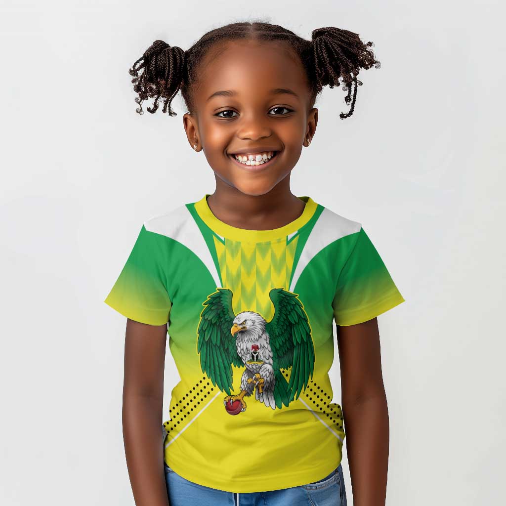 Custom Cricket African Nigeria Kid T shirt Najeriya Yellow Greens Eagle - African Pride