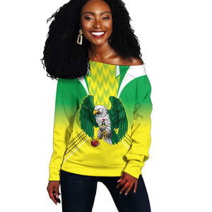 Custom Cricket African Nigeria Off Shoulder Sweater Najeriya Yellow Greens Eagle - African Pride