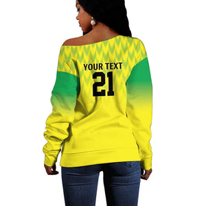 Custom Cricket African Nigeria Off Shoulder Sweater Najeriya Yellow Greens Eagle - African Pride