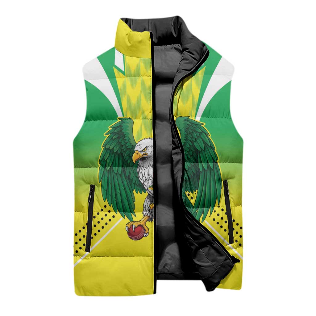 Custom Cricket African Nigeria Sleeveless Puffer Jacket Najeriya Yellow Greens Eagle