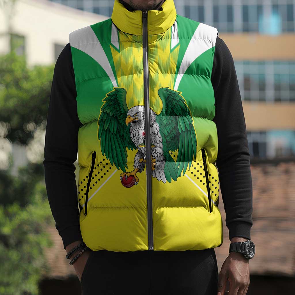 Custom Cricket African Nigeria Sleeveless Puffer Jacket Najeriya Yellow Greens Eagle