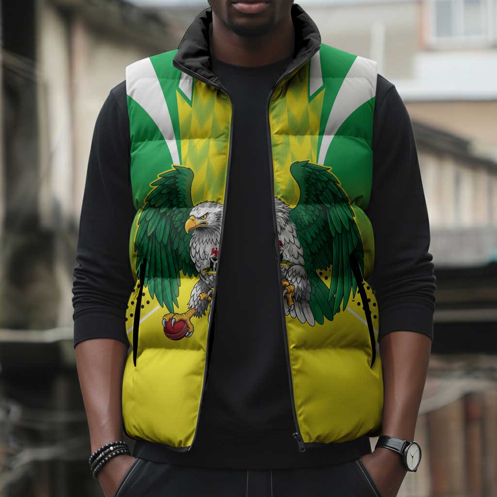 Custom Cricket African Nigeria Sleeveless Puffer Jacket Najeriya Yellow Greens Eagle