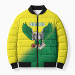 Custom Cricket African Nigeria Bomber Puffer Jacket Najeriya Angry Eagle Flag Motif