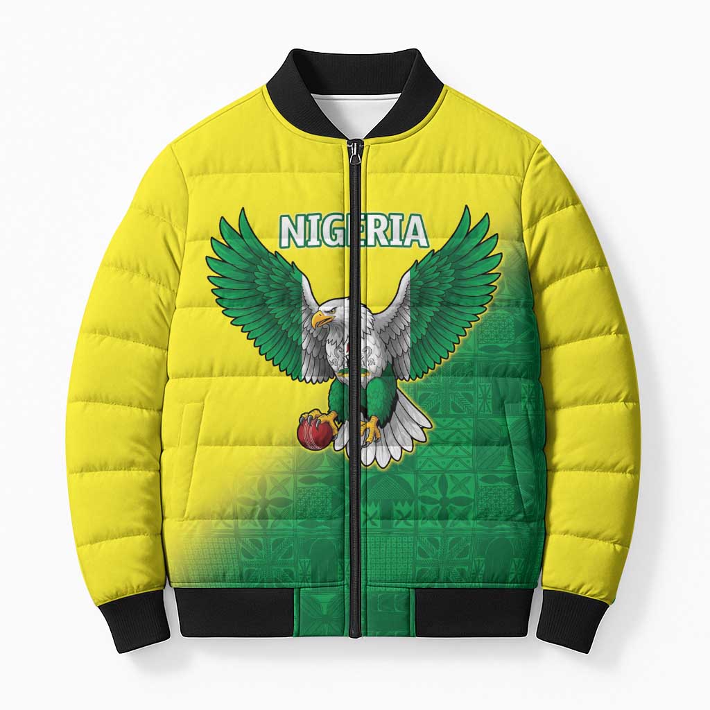 Custom Cricket African Nigeria Bomber Puffer Jacket Najeriya Angry Eagle Flag Motif